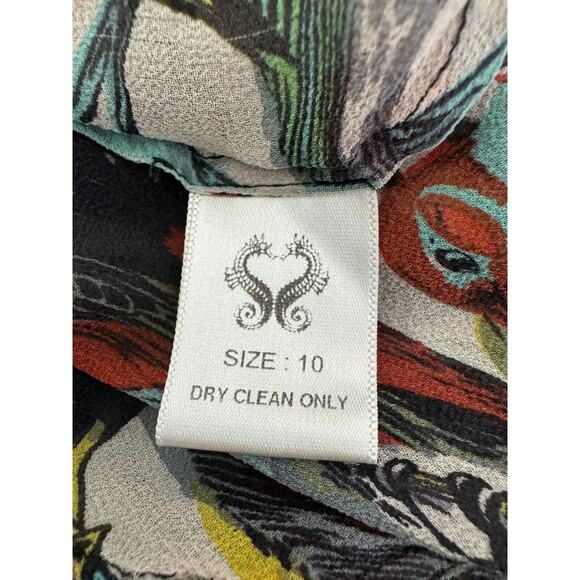 Nicholson Top Womens 10 Silk Bird Print Front Tie Triangle Halter Boho Whimsey - Picture 9 of 10